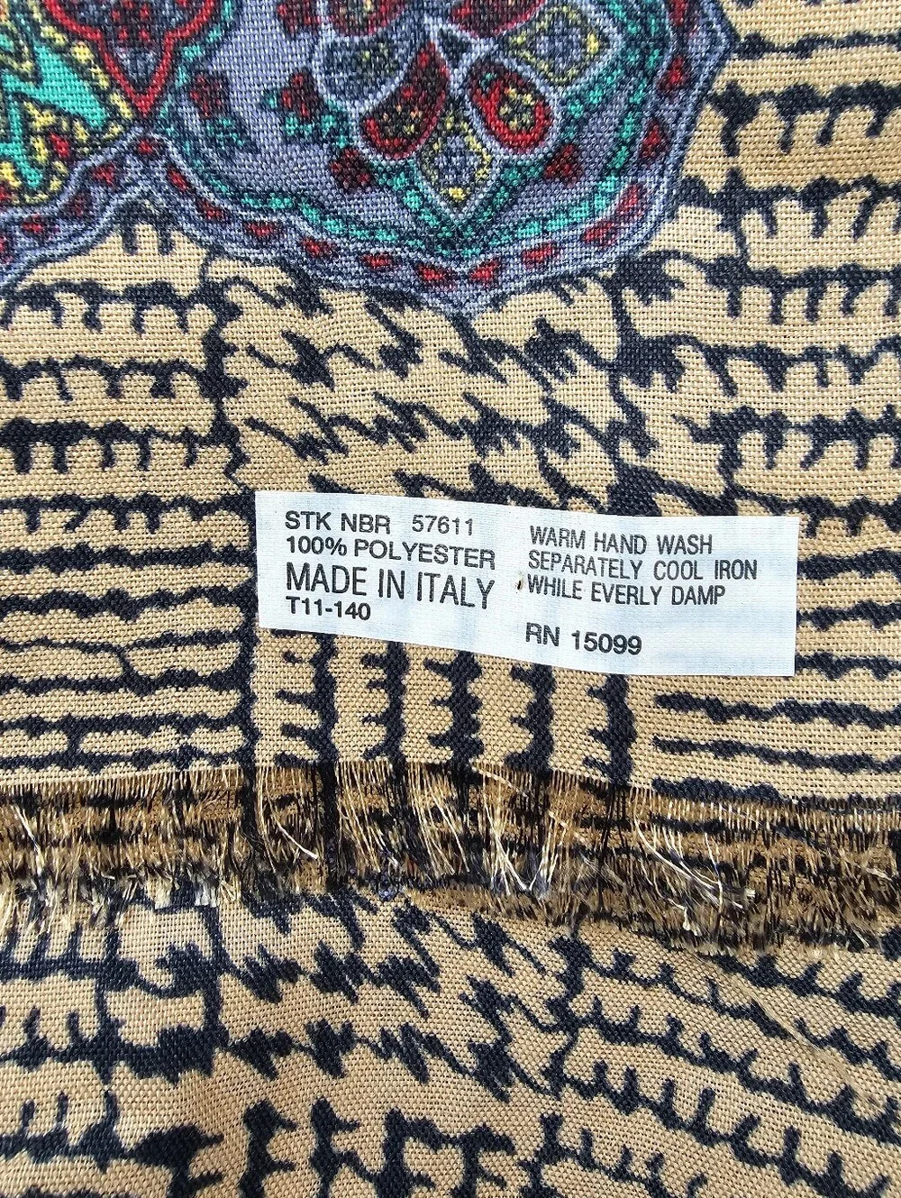 Vintage Made in Italy Paisley & Geometric Grid Large Square Scarf (44
